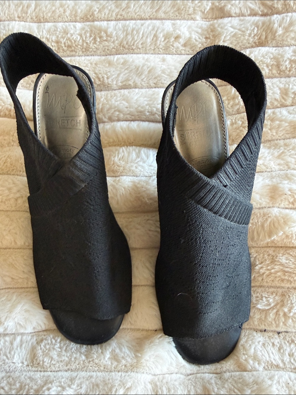 MPO Stretch Black Stretch-Knit Open-Toe Slingback Mules